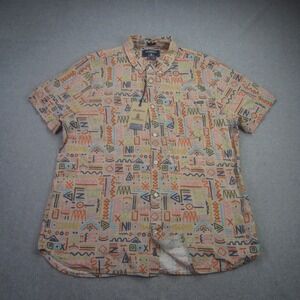 Chubbies Shirt Mens XL Tan Geometric The Disco Deserts Slub Poplin Friday‎